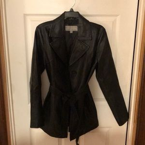 Faux leather belted short coat